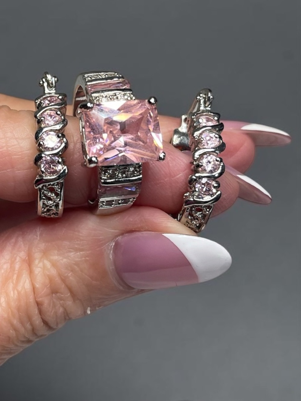 Beleza Curated Pink Ice CZ Statement Ring & Hoop Earrings Set